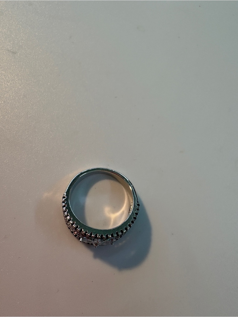 Silver Floral Marquise Ring with Black Accent Stones Size 9 - Picture 2 of 3